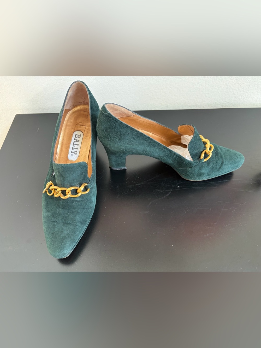 Bally Suede Chain Heels Green EU 36